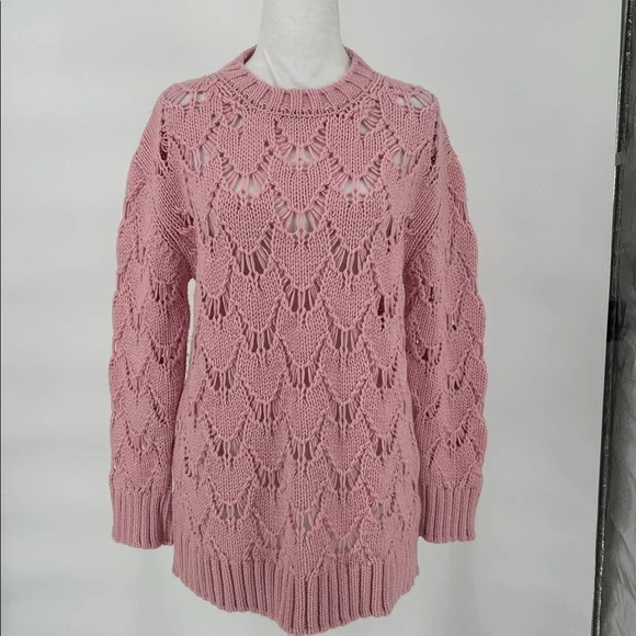 Red Valentino Pink Open-Knit Wool Blend Sweater Size M Made in Italy - Picture 3 of 11